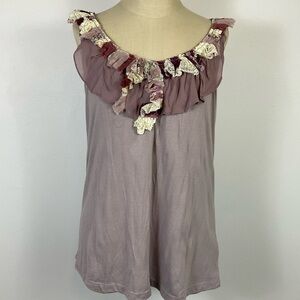 ONE.SEPTEMBER Mauve Pink Purple Ruffled Earthy Sleeveless Tee Top Women’s M